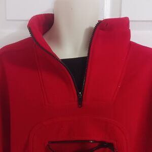 Vintage Express Jacket Quarter  Zip-Up Fleece Pullover Red Pockets  Activewear
